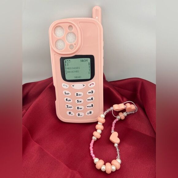 Retro Pink Mobile Style iPhone 16 Pro Max Case with Beaded Strap - Picture 6 of 6